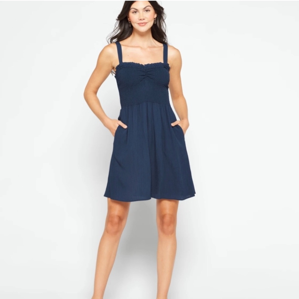 Market & Spruce - Navy Yara Smovked Sweetheart Dress - Large